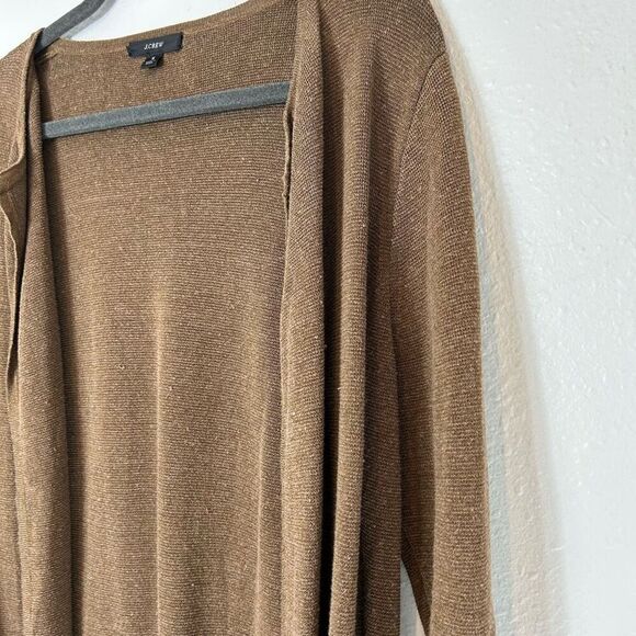J. Crew M Juliette linen brown collarless knit cardigan sweater size small - Picture 5 of 7